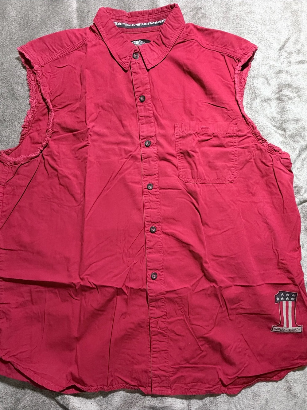 Harley-Davidson 2XL Red Cotton Sleeveless Button Up Shirt